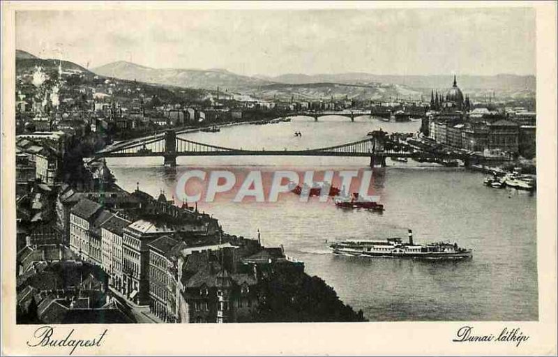 Old Postcard Budapest Dumai Lathip general view of the Danube