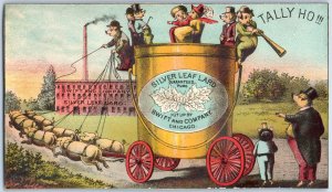 1880s Anthropomorphic Pig Silver Leaf Card Swift & Co Trade Card P204