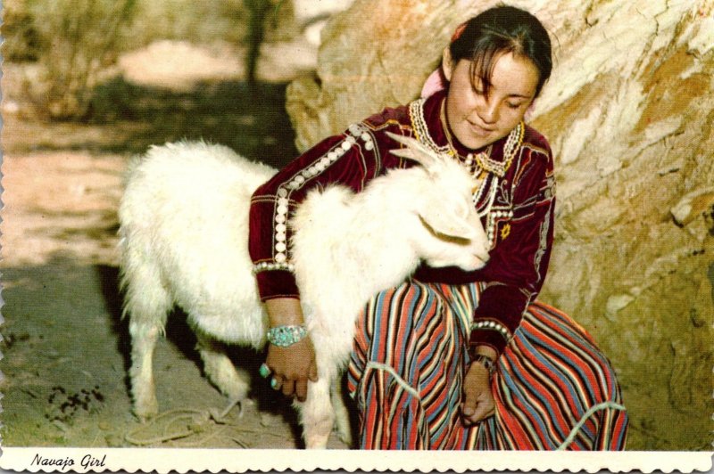 New Mexico Navajo Indian Maiden and Her Goat