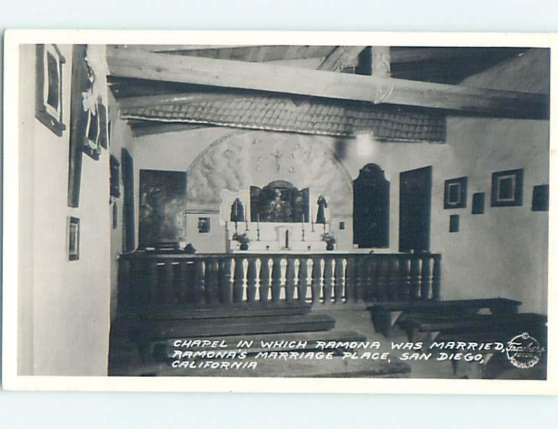 Pre-1950 rppc INTERIOR OF CHAPEL San Diego California CA HM3392