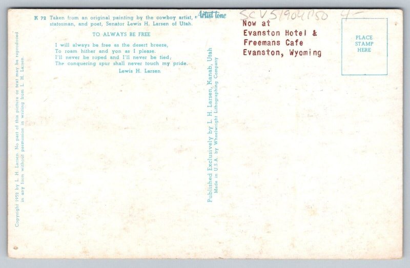 Beautiful Horse   Freemans  Cafe  Evanston  Wyoming  Postcard