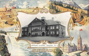 AMHERST ACADEMY AMHERST NOVA SCOTIA CANADA COLLEGE PATRIOTIC POSTCARD 1907