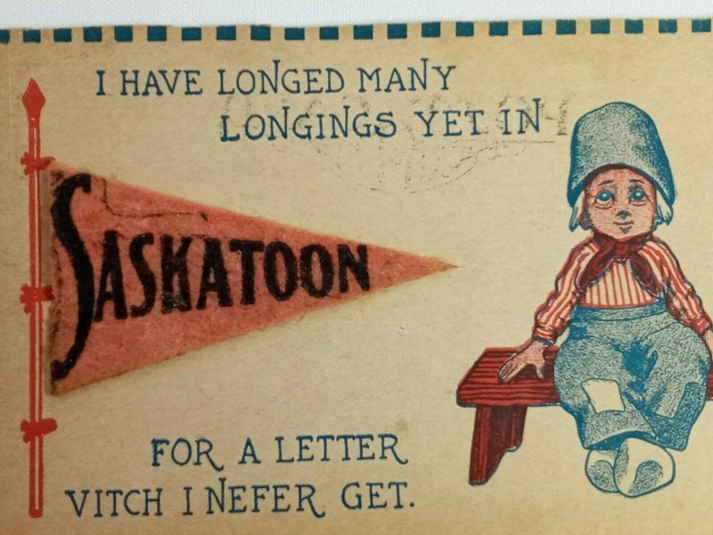 Vintage Postcard 1910's Saskatoon Longed Many Longing Yet in for a Letter.