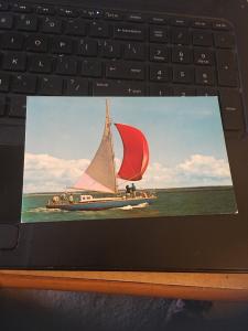 Vintage Postcard: Look! A Sailboat ( Sailboat Sailing in the ocean) loc unknown