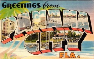 FL, Florida  PANAMA CITY LARGE LETTER LINEN Greetings ca1940's Tichnor Postcard