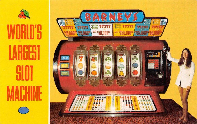 World's Largest Slot Machine BARNEY'S CASINO Lake Tahoe, NV 60s Vintage Postcard