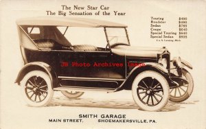 Advertising Postcard, RPPC, New Star Car Auto, Smith Garage, Shoemakersville PA