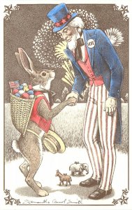 Flying Rabbit Postcard Uncle Sam and The Easter Bunny Vote Samantha Carol Smith