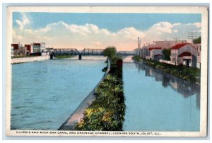 Illinois & Michigan Canal And Drainage Channel Looking South Joliet IL Postcard