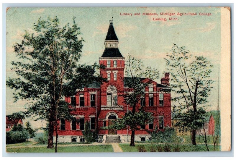 1909 Library Museum Michigan Agricultural College Lansing Michigan MI Postcard