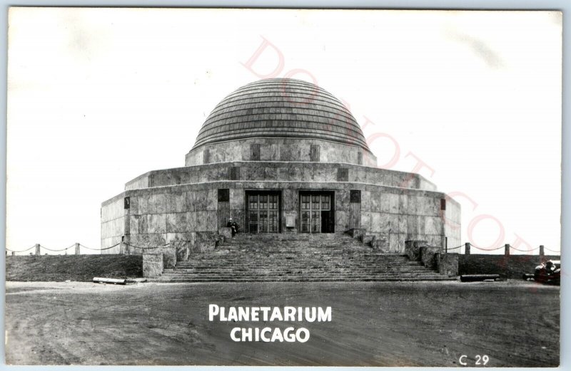 c1930s Chicago Planetarium RPPC Marble Stone Building Real Photo Postcard A95