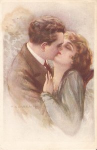 Corbella. Couple in love.Kissing Old vintage Italian, artist signed, postcard