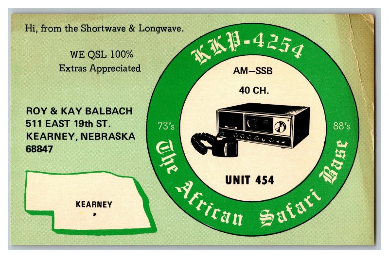 Postcard QSL Radio Card From Kearney Nebraska KKD-4254 