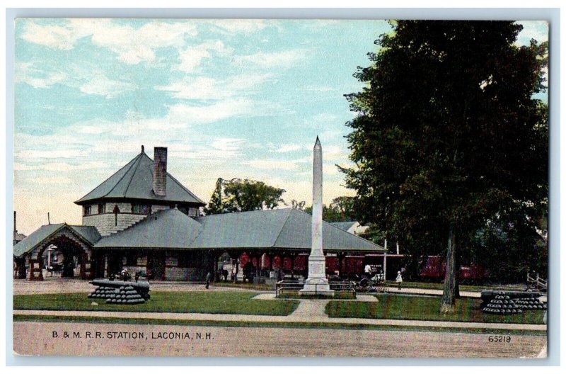 1913 Cannon, Monument, B & M.R.R. Station Laconia NH Belmont NH Postcard