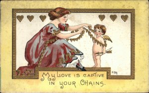 Valentine - Beautiful Woman & Cherub w/ Bow & Arrow HBG Griggs Postcard