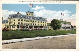 Narragansett Pier Rhode Island RI Breakers and Atlantic Hotels Vintage Postcard