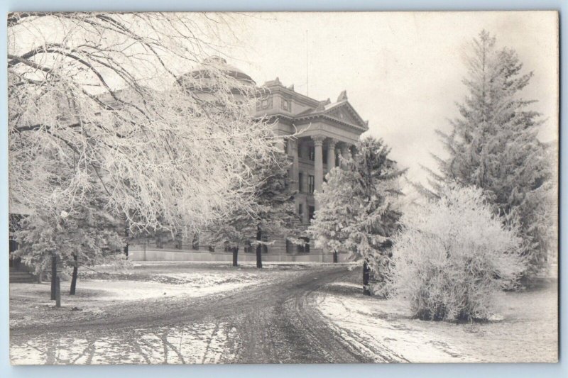 Ames Iowa IA Postcard RPPC Photo College Building Winter Scene c1910's Antique