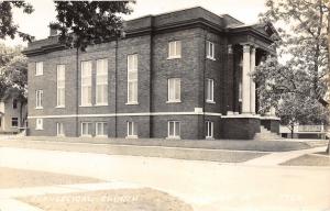 Sumner Iowa~Evangelical Church Corner View~Greek Columns @ Doorway~1940s RPPC