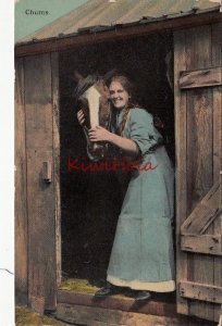 Postcard Girl Hugging Horse Chums