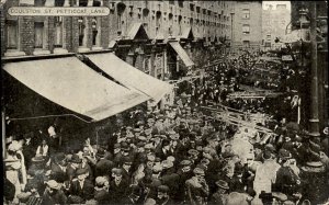London Petticoat Ln Coulston St Crowded Marketplace c1900-20s Vintage Postcard