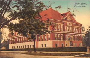 Warsaw Indiana High School Bldg Exterior Street View Antique Postcard K23179