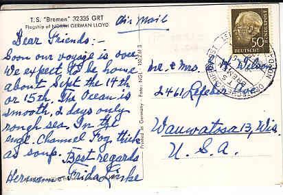 Germany - T. S. Bremen 1961 - Ship's Cancel