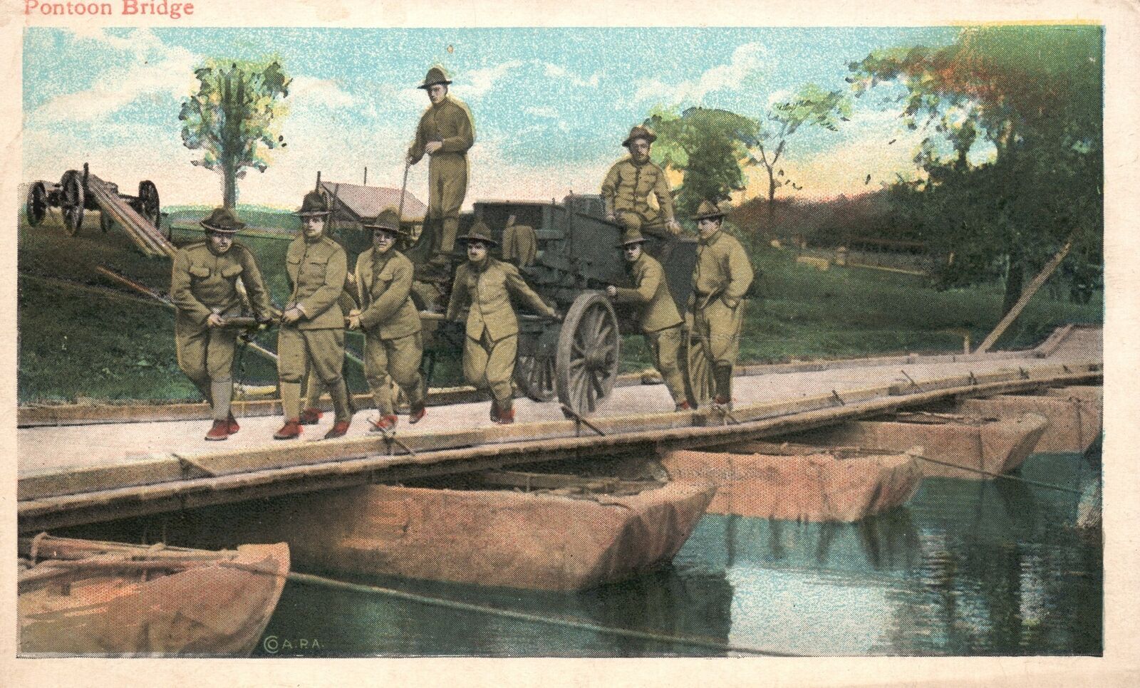 Vintage Postcard 1920's Pontoon Floating Bridge Shallowdraft Boats