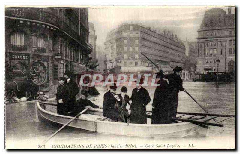 Old Postcard From Paris Gare Saint Floods Larare Steam Machine