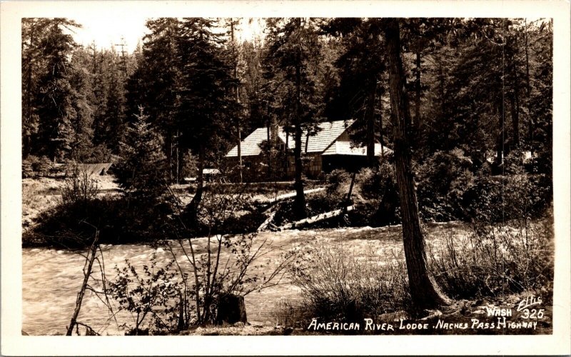 Real Photo Postcard American River Lodge Naches Pass Highway Washington~134813