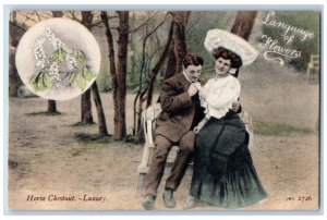 Language Of Flowers Postcard Couple Romance Horse Chestnut Luxury c1910's