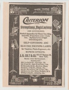 Criterion Magic Lanterns and Stereopticons 1896 Ad, JB Colt 115-117 Nassau St NY