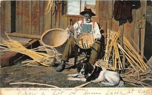 G3/ Black Americana Postcard Comic c1910 Basket Maker Man Dog 14