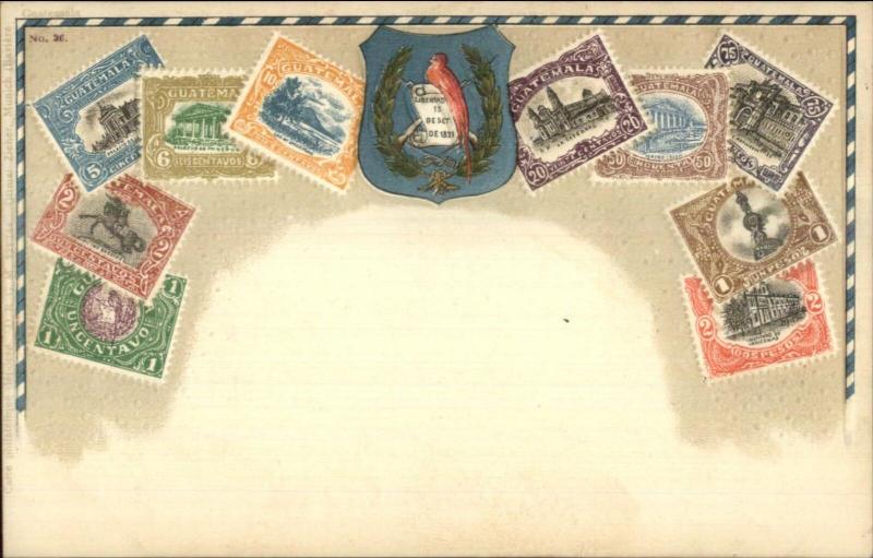 Ottmar Zieher #36 - Postage Stamps Printed on c1910 Postcard GUATEMALA