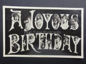 Greeting: A JOYOUS BIRTHDAY (Ladies in each letter) c1906 by Hartmann