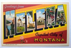 Greetings Hello From Helena Montana Postcard Large Big Letter Curt Teich Vintage