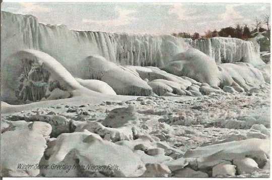 110 Year Old Postcard, A Frozen Niagara Falls in a Winter Scene, Cascading Ice