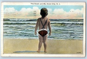1934 The Ocean And Me Ocean City New Jersey NJ Little Boy Vintage Postcard
