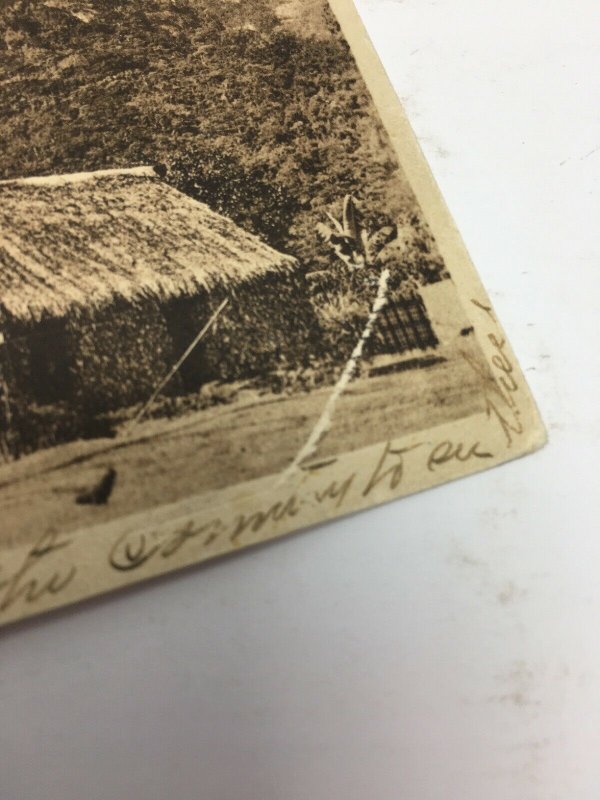 Namosi Fiji Postcard Real Photo RPPC Children Standing in Front of Hut