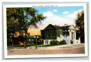 Vintage 1940's Postcard Public Library Building in Niles Michigan