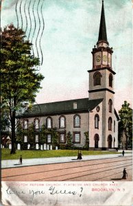 Postcard NY Brooklyn Old Dutch Reform Church Flatbush & Church Avenues 1907 S46