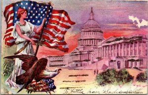 Vtg Patriotic Eagle Washington D.C. Capitol Glittered 1906 P. Sander Postcard