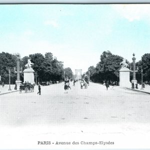 c1900s Paris, France Champs-Elysees Avenue Arc de Triomphe Statues Carriage A359