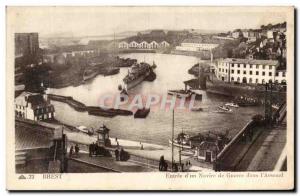 Old Postcard Brest Entree Of A War Ship In The Arsenal Ship