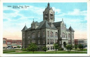 Postcard MO Kirksville Adair County Court House Clock Tower Shops 1920s H5