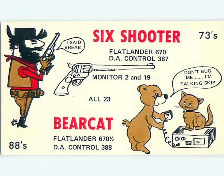 bear & CAT - QSL CB HAM RADIO CARD Midland Texas TX t8685