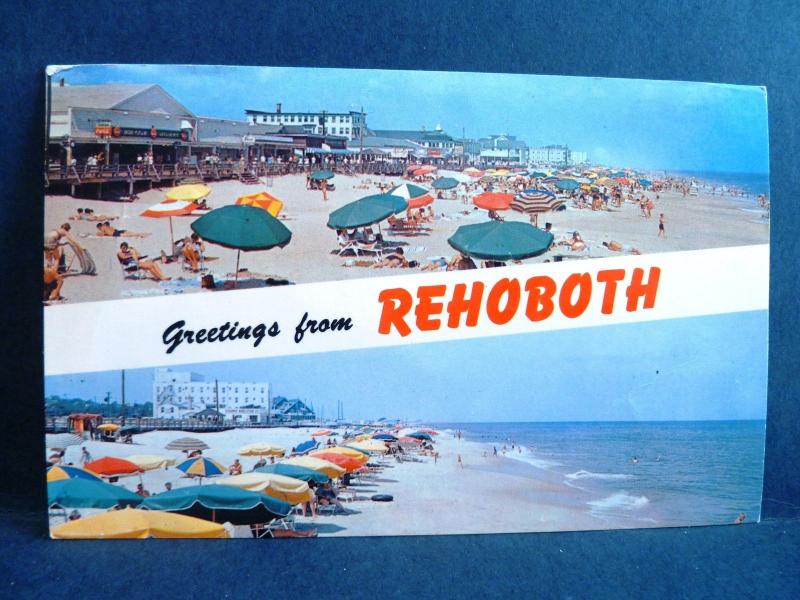 Postcard DE Rehoboth Beach Dual View Beach & Boardwalk View Greetings