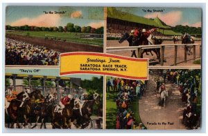 1958 Greetings From Saratoga Race Track Saratoga Springs New York NY Postcard