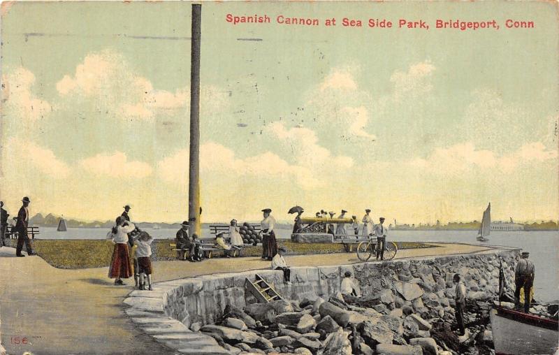 Bridgeport Connecticut~People by Spanish Cannon @ Sea Side Park~Bicycle~1911 Pc