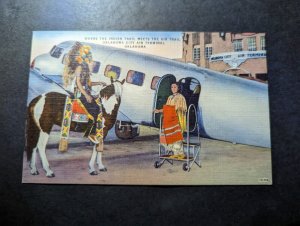 Mint USA Aviation Postcard Where Indian Trail Meets Air Trail OK City Terminal