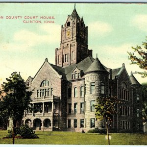 1909 Clinton, Iowa County Court House Litho Photo Postcard Brick Building A29